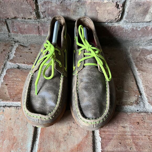 Twisted X Boots Driving Moc Bomber Brown Neon Yellow MDM0018 Women's Size 7.5 - Picture 10 of 16